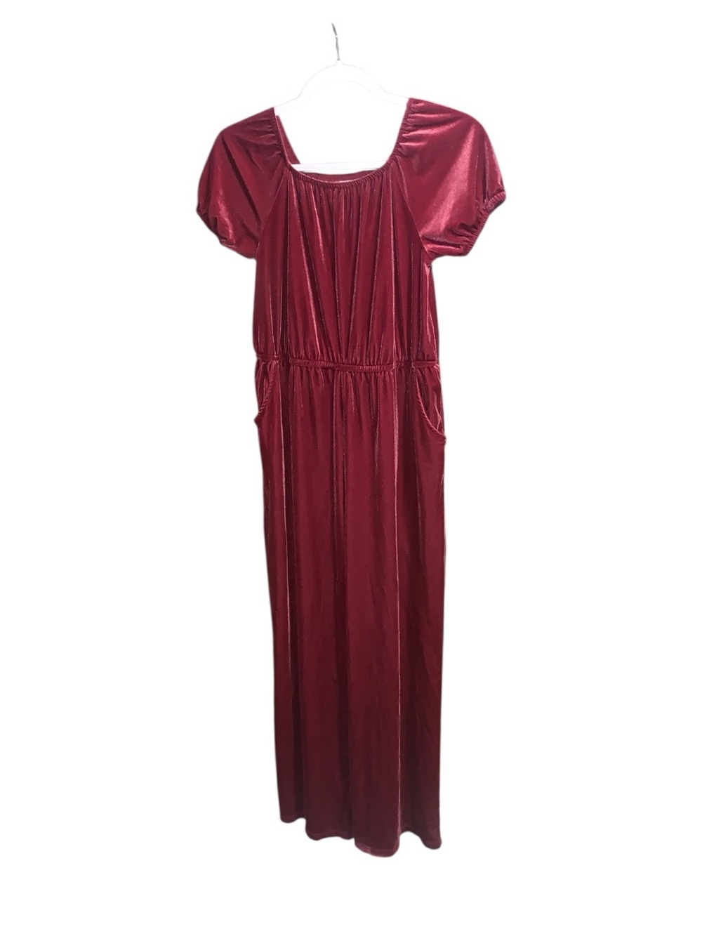 Wonder Nation Magenta Berry Girls Velour Wide Leg Jumpsuit Puff Sleeves